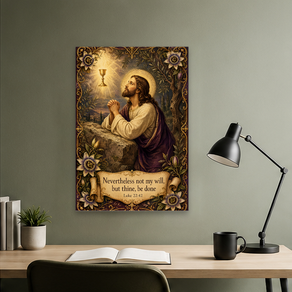 Thy Will In Gethsemane Canvas Wall Art - Christian Wall Art, hanging display