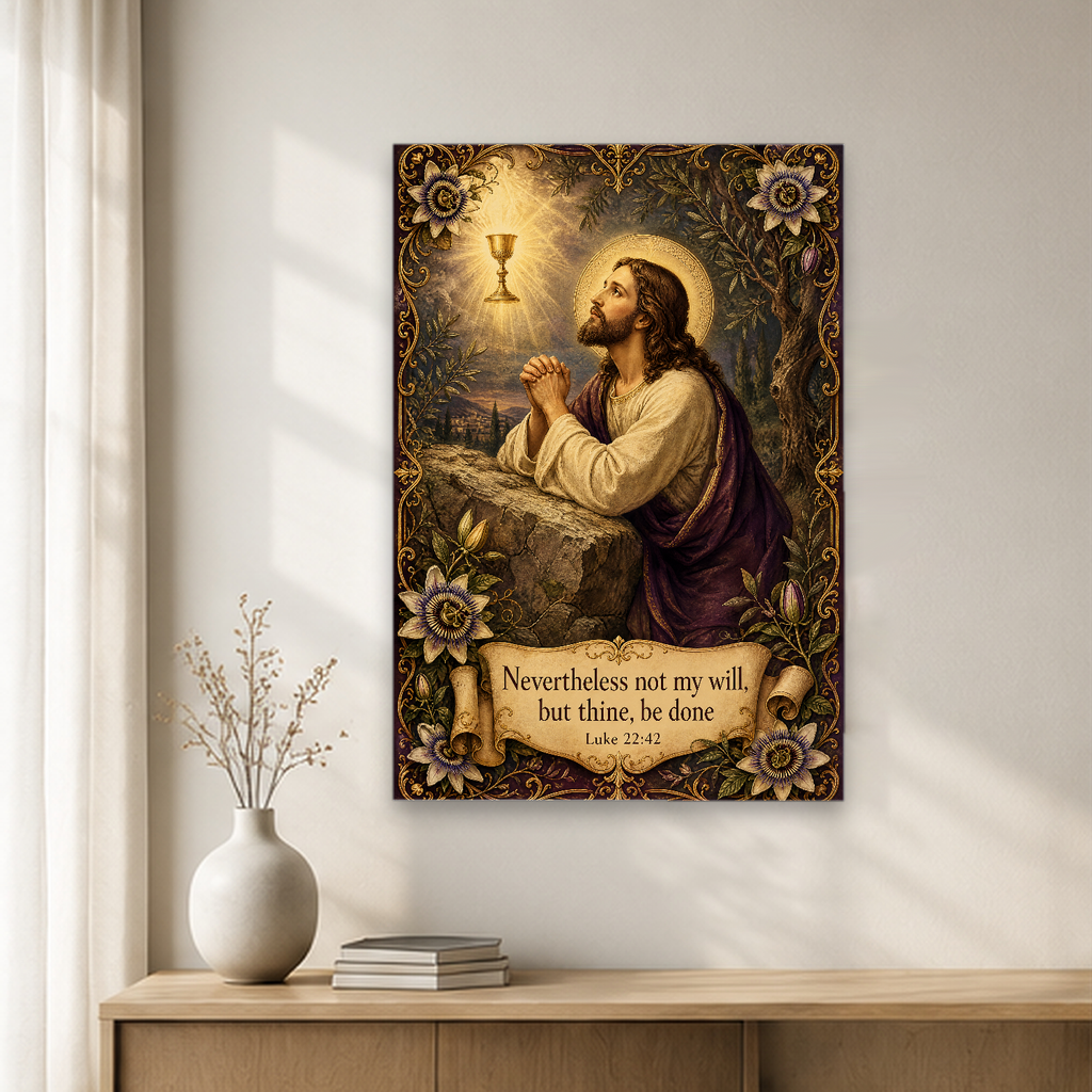 Thy Will In Gethsemane Canvas Wall Art - Christian Wall Art, close-up of the print