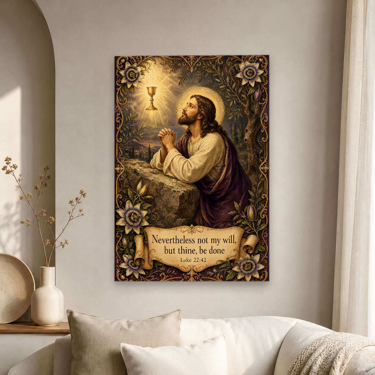 Thy Will In Gethsemane Canvas Wall Art - Christian Wall Art, gift presentation