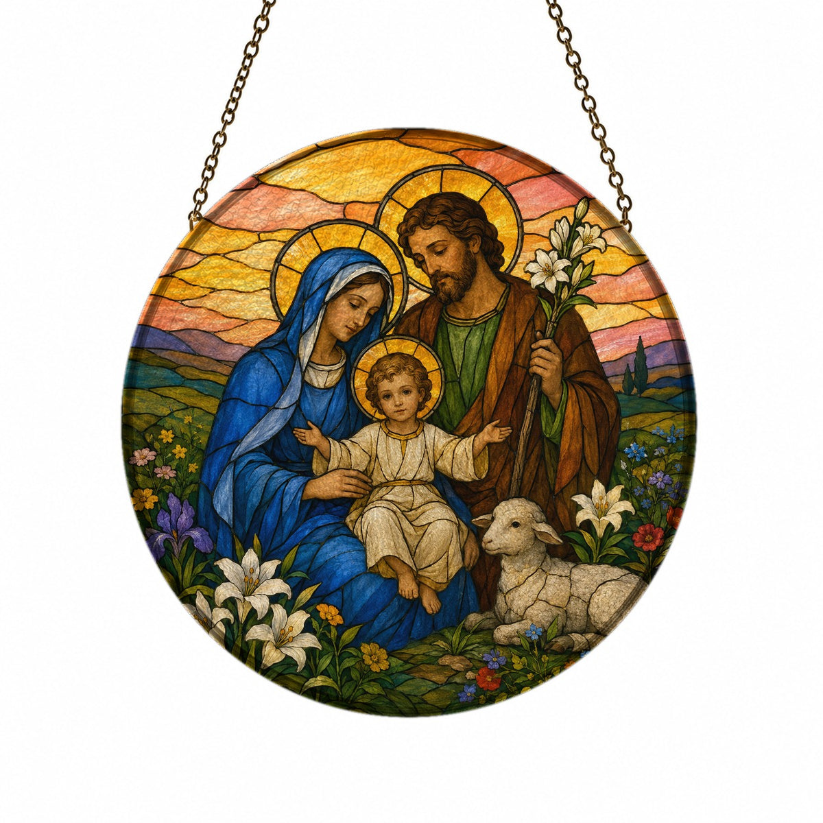 Tres Corda Glass Suncatcher - Catholic Suncatcher, front view