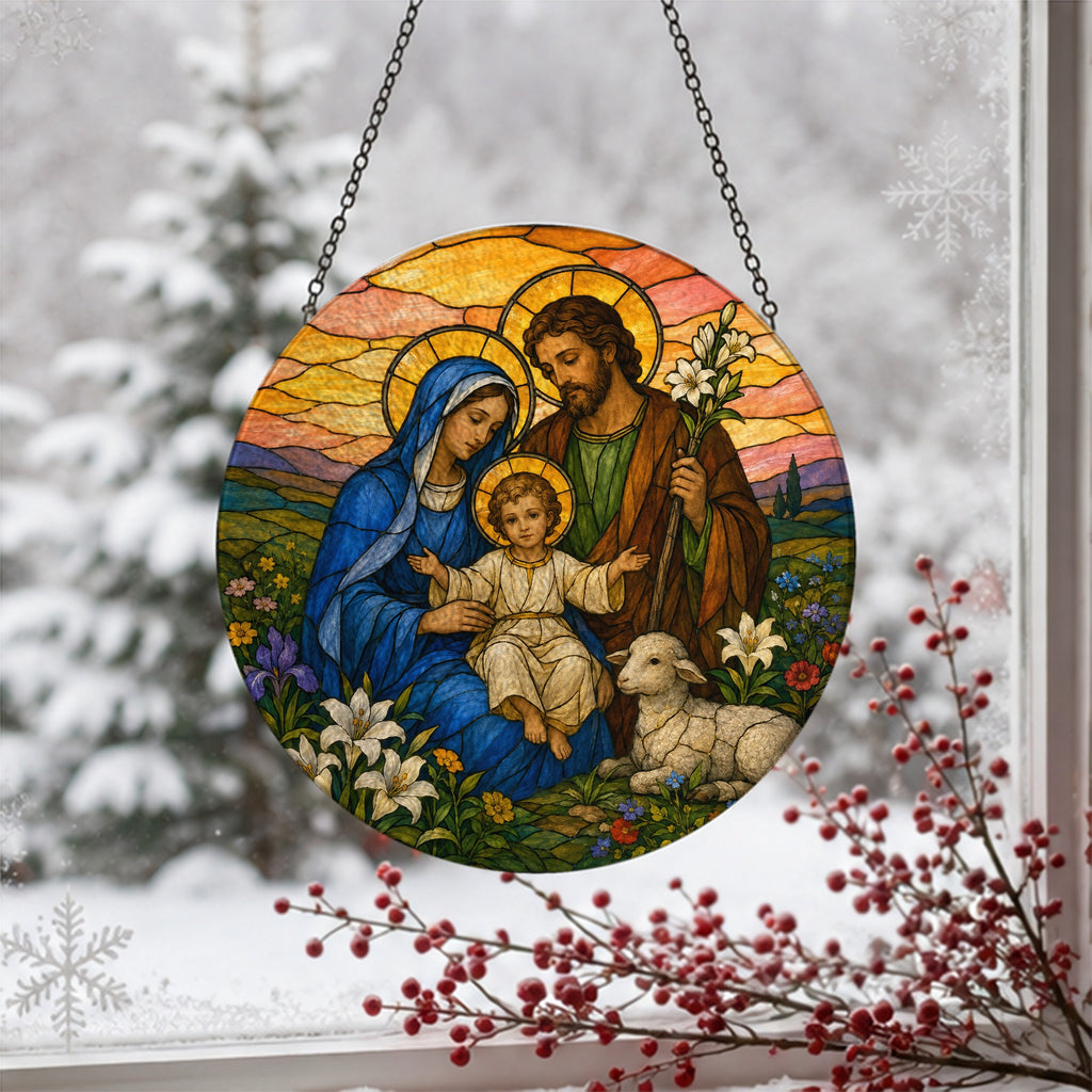 Tres Corda Glass Suncatcher - Catholic Suncatcher, detail view