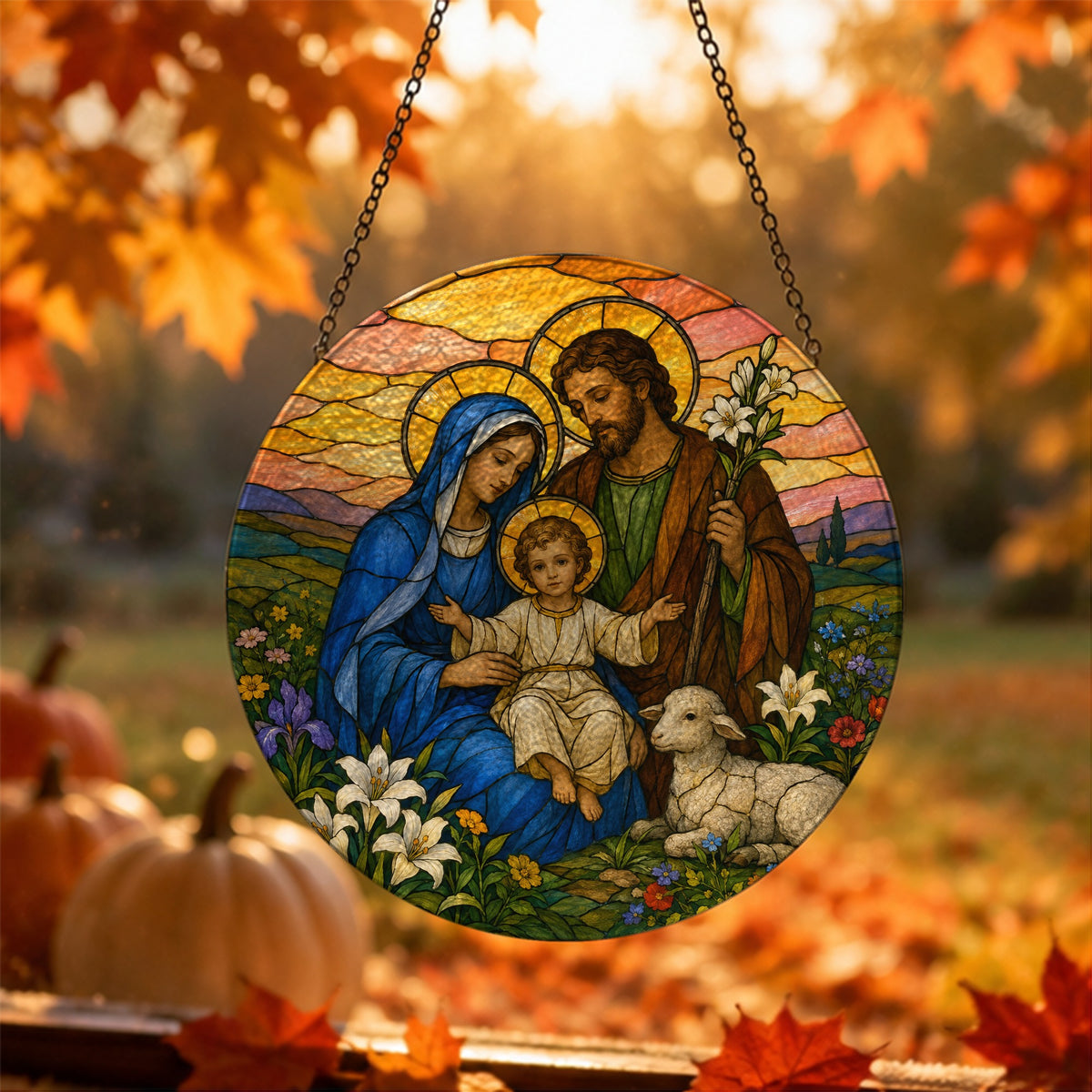 Tres Corda Glass Suncatcher - Catholic Suncatcher, hanging display