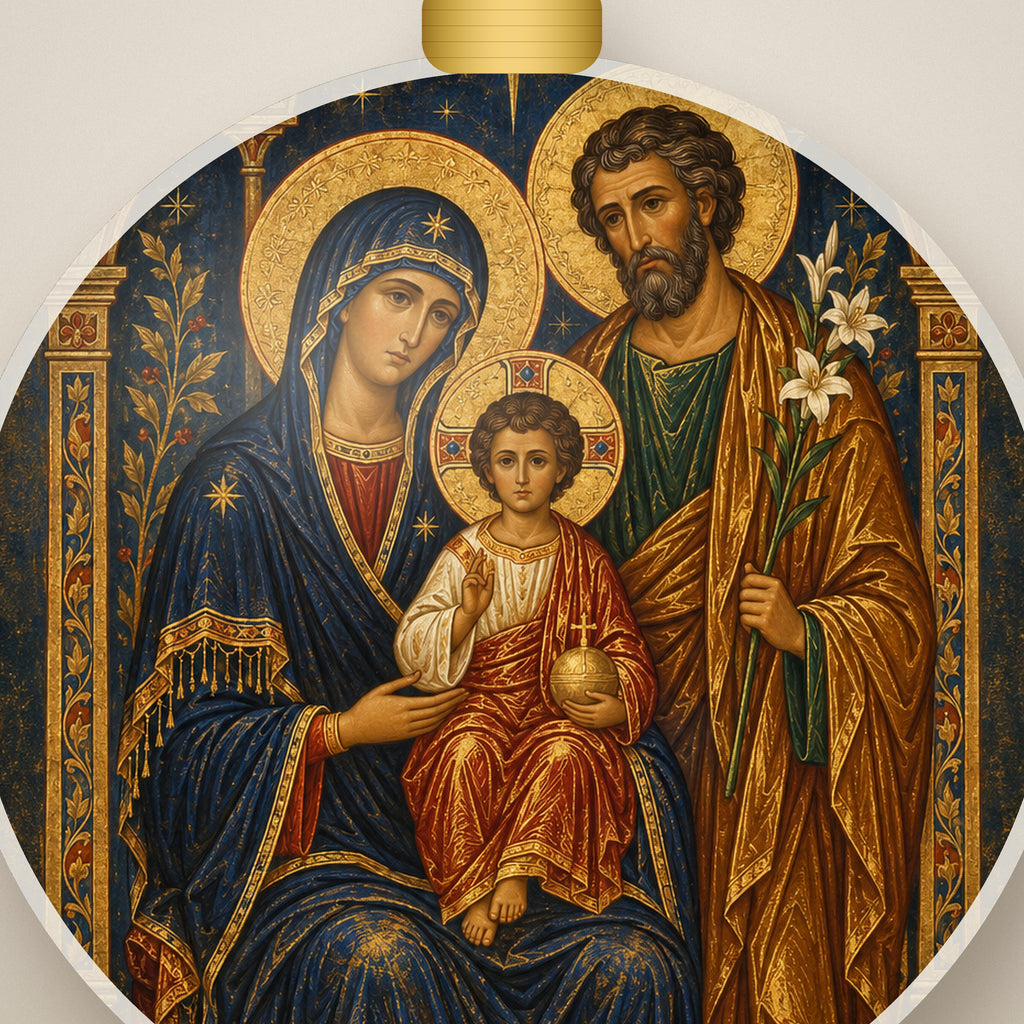 Tres Corda II Ceramic Ornament - Catholic Christmas Ornament, detail view