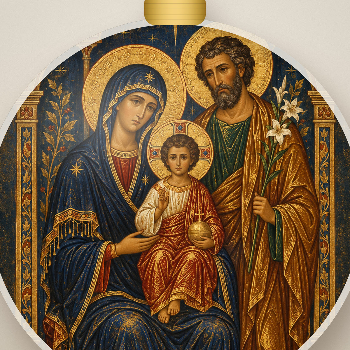 Tres Corda II Ceramic Ornament - Catholic Christmas Ornament, detail view