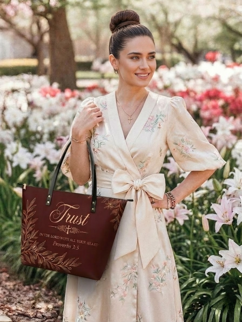 "Trust & Grace" Leather Tote Bag