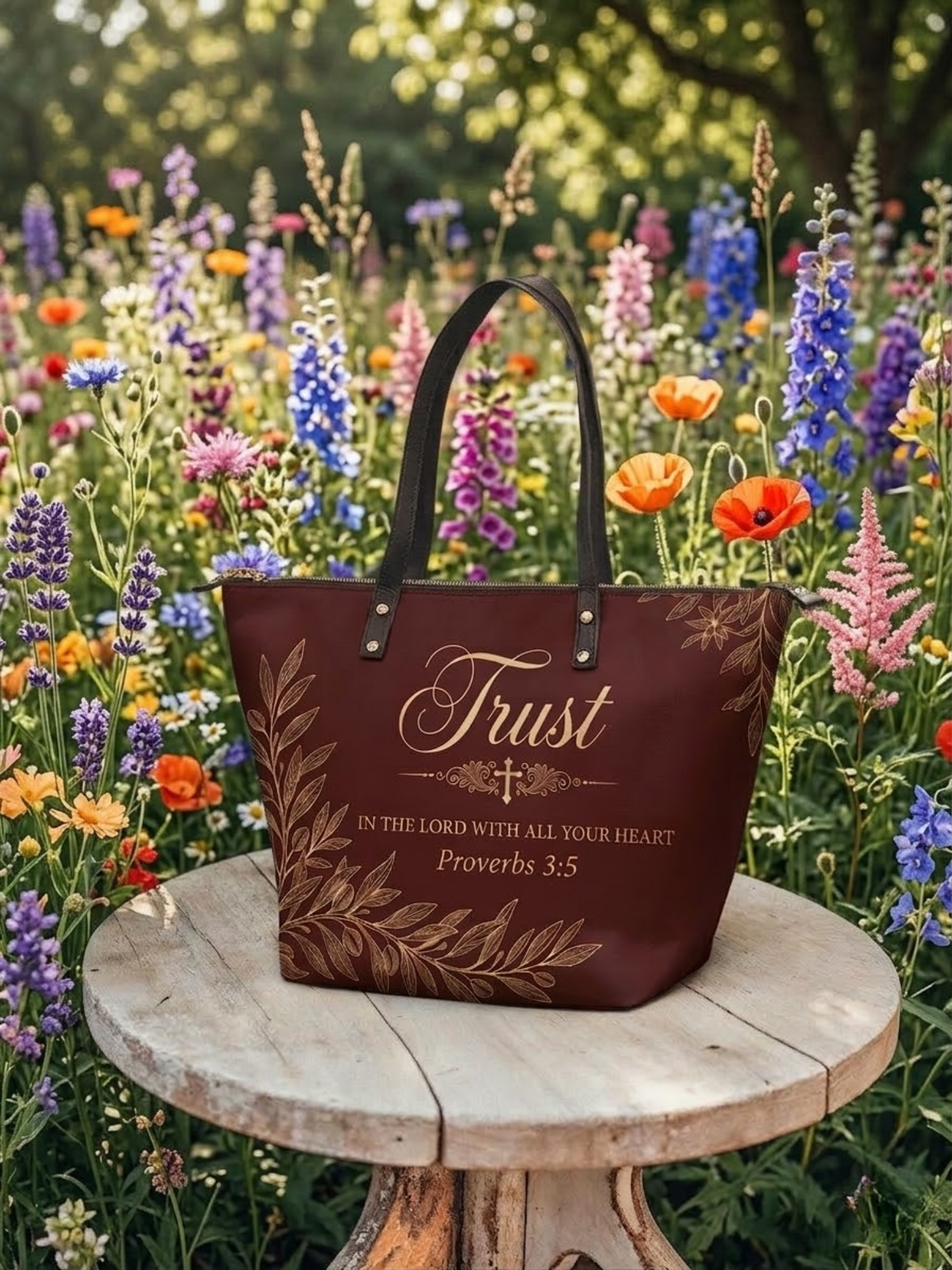 "Trust & Grace" Leather Tote Bag