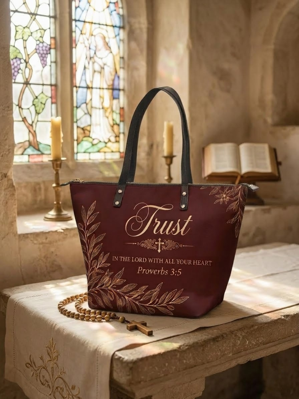 "Trust & Grace" Leather Tote Bag