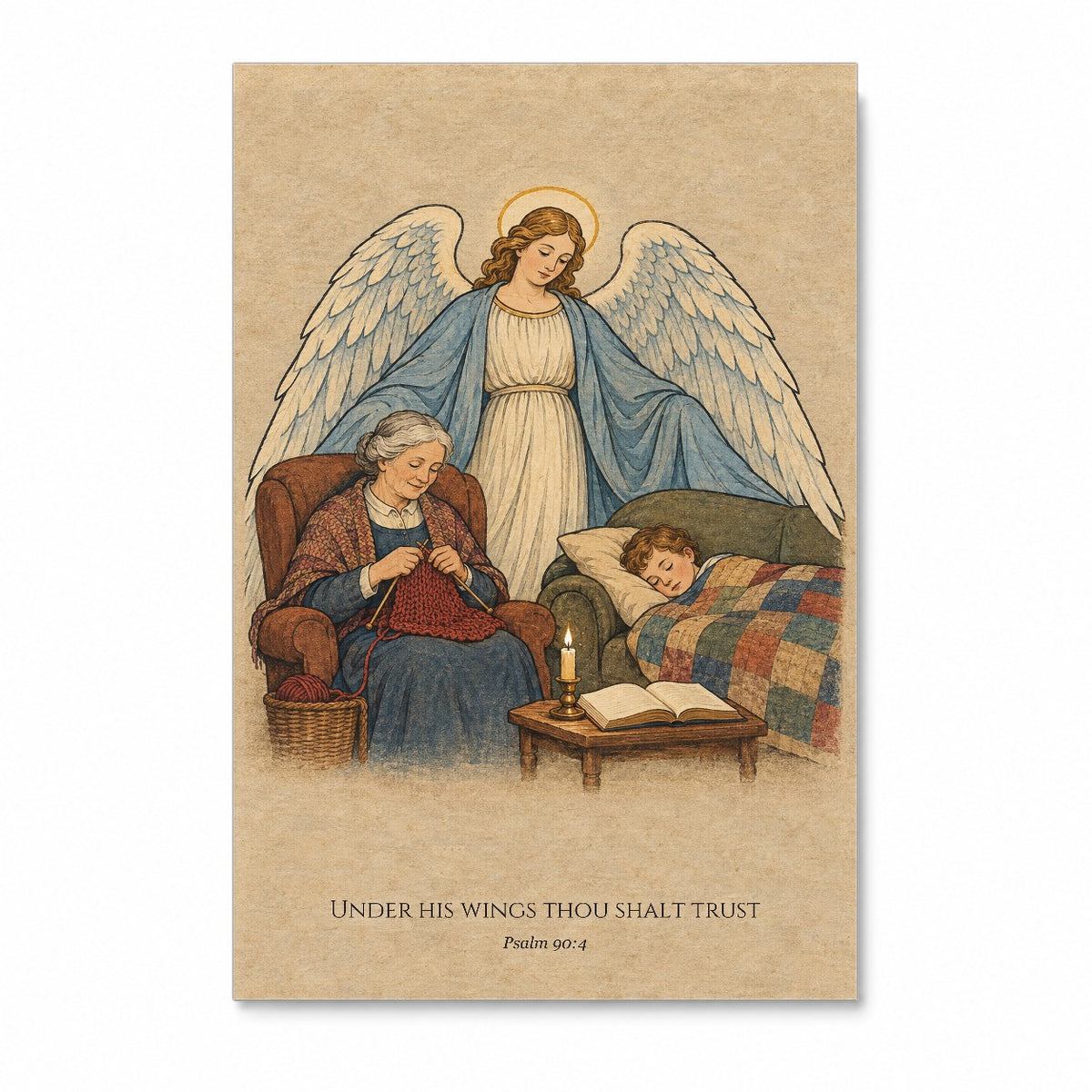 Under His Wings Canvas Wall Art - Catholic Wall Art, front view