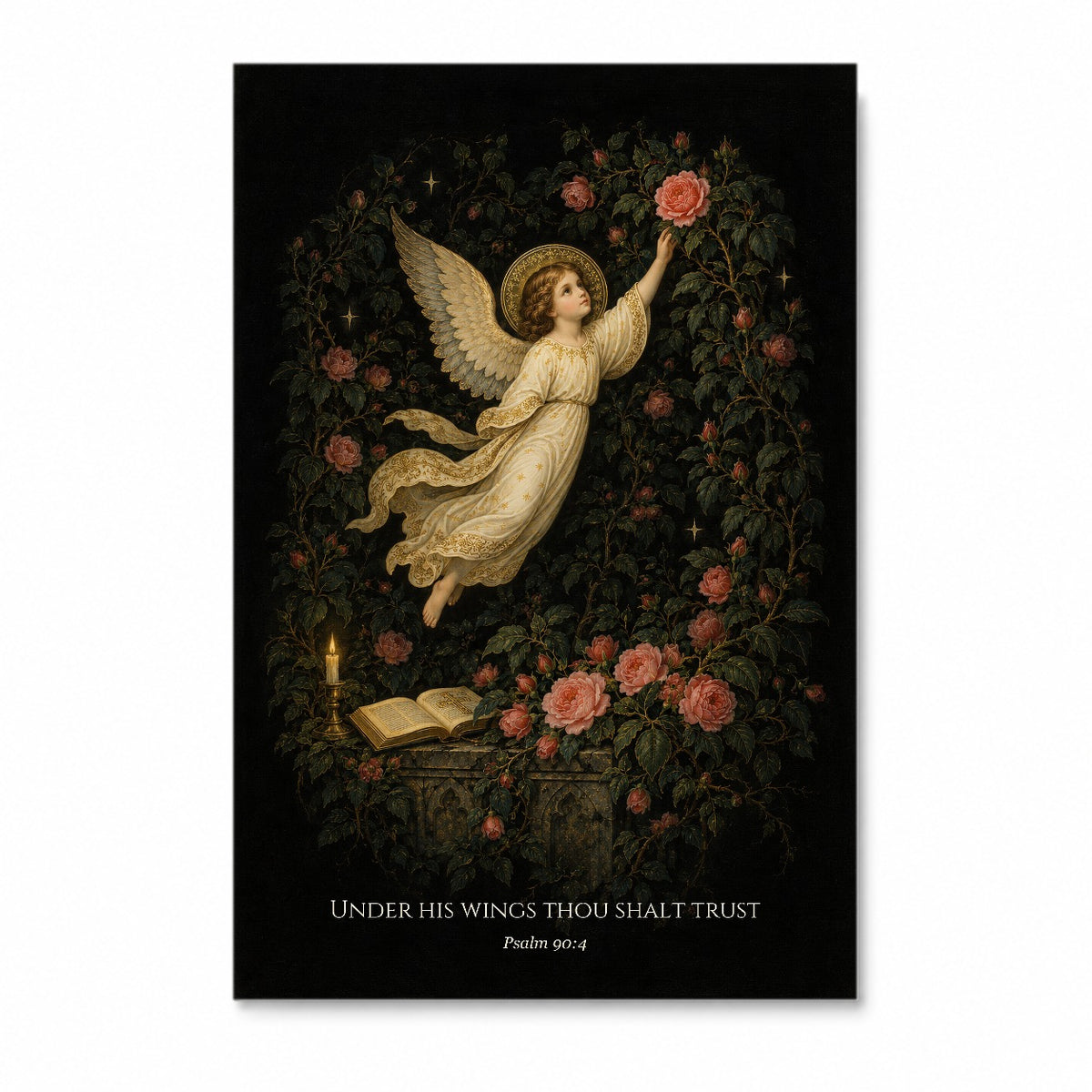 Under His Wings in Lacquer Canvas Wall Art - Catholic Wall Art, front view