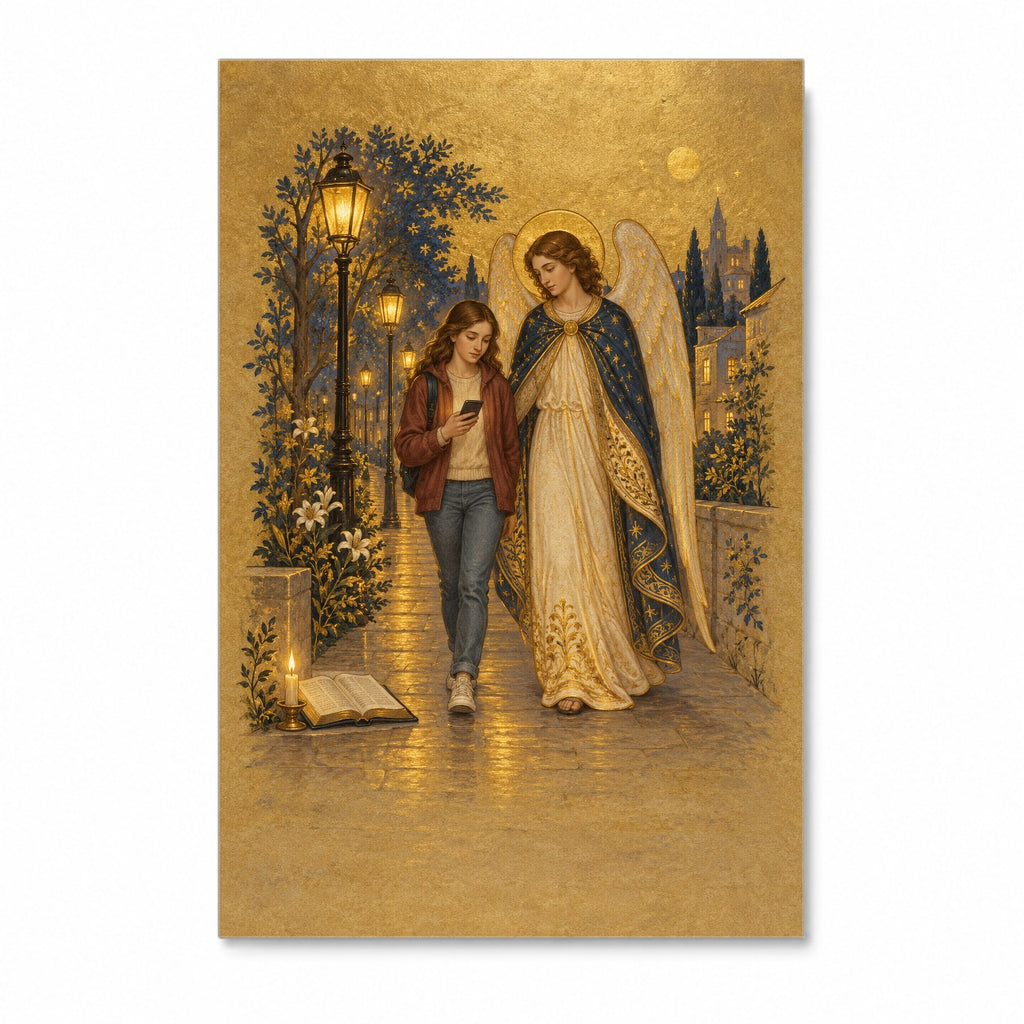 Under His Wings in Manuscript Canvas Wall Art - Catholic Wall Art, front view