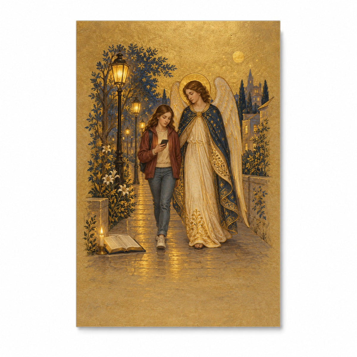 Under His Wings in Manuscript Canvas Wall Art - Catholic Wall Art, front view