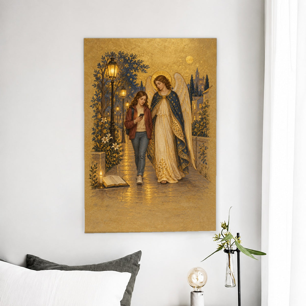 Under His Wings in Manuscript Canvas Wall Art - Catholic Wall Art, detail view