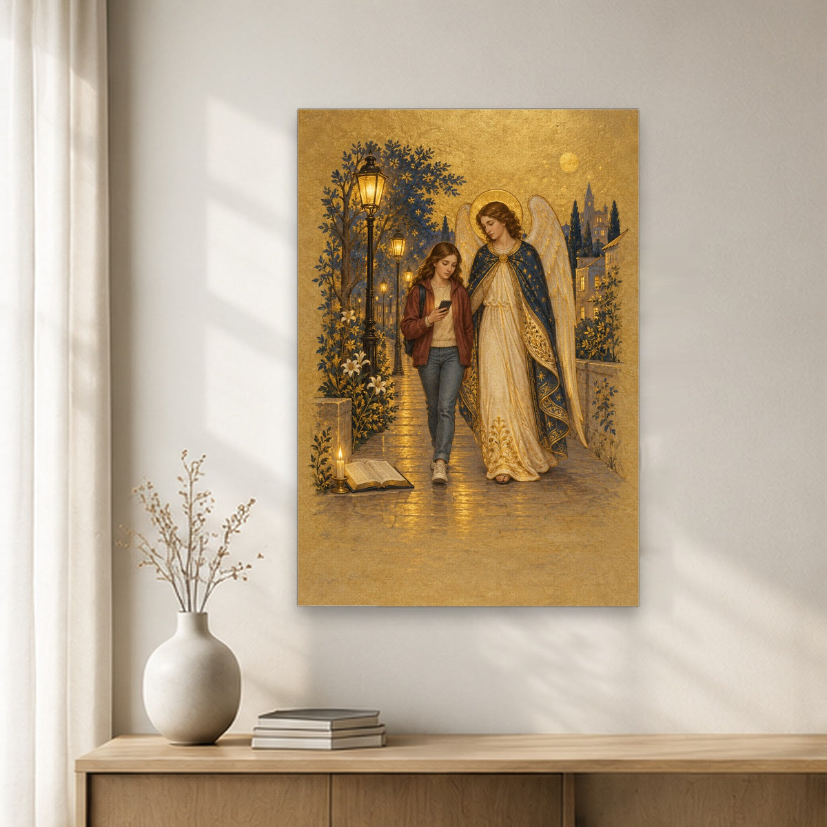 Under His Wings in Manuscript Canvas Wall Art - Catholic Wall Art, gift presentation