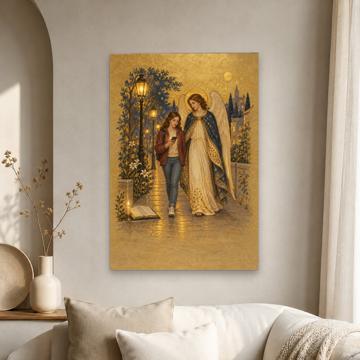 Under His Wings in Manuscript Canvas Wall Art - Catholic Wall Art, scale reference
