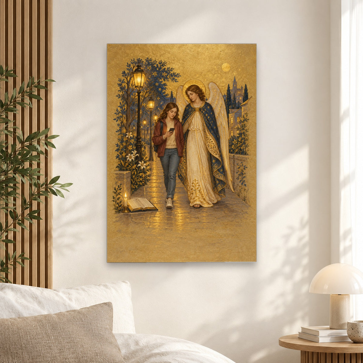 Under His Wings in Manuscript Canvas Wall Art - Catholic Wall Art, alternate angle