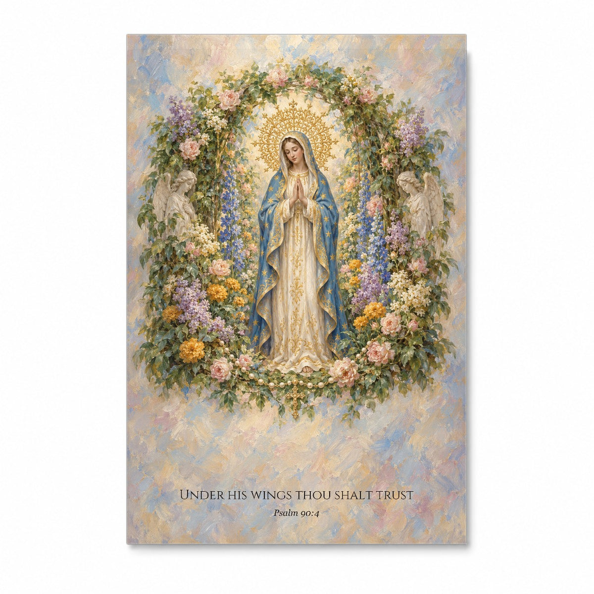 Under His Wings in Stained Glass Canvas Wall Art - Catholic Wall Art, front view