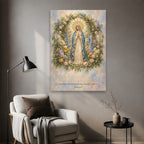 Under His Wings in Stained Glass Canvas Wall Art - Catholic Wall Art, styled in the home