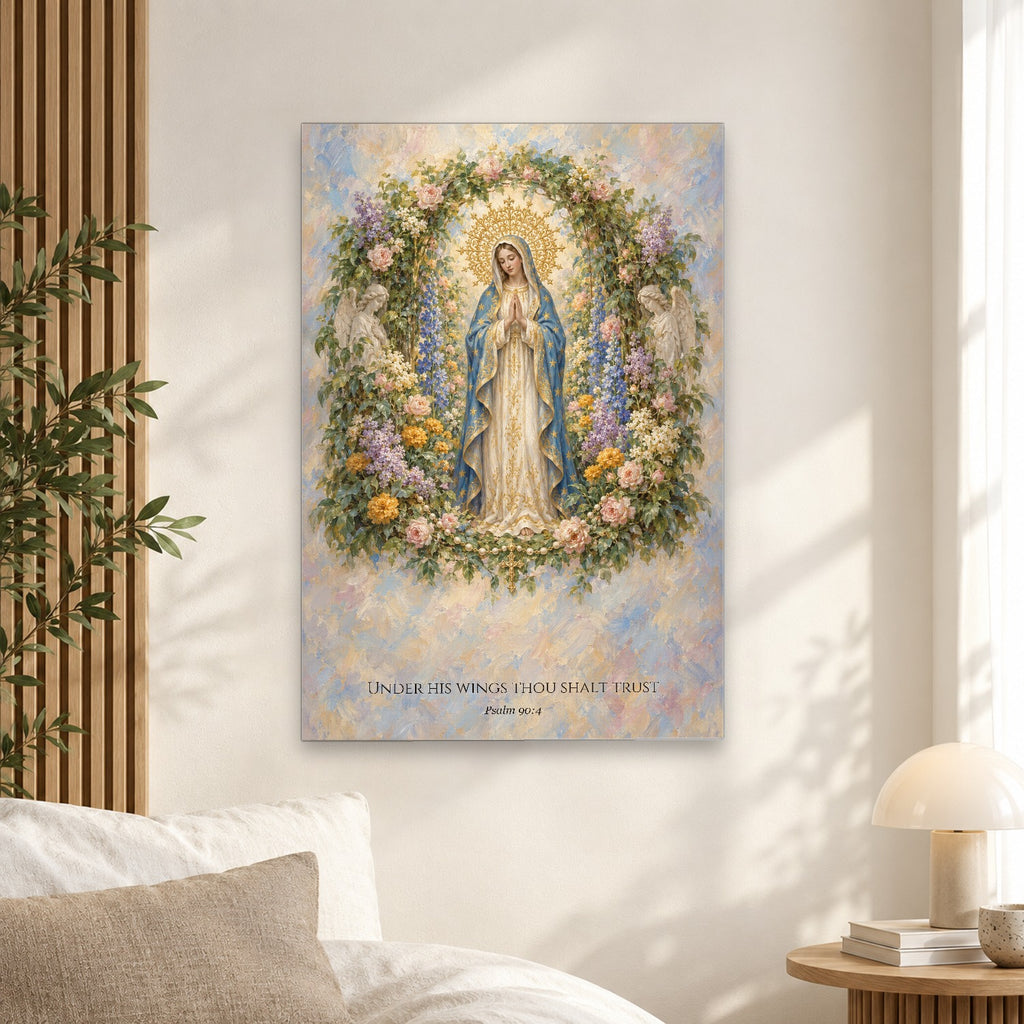 Under His Wings in Stained Glass Canvas Wall Art - Catholic Wall Art, alternate angle