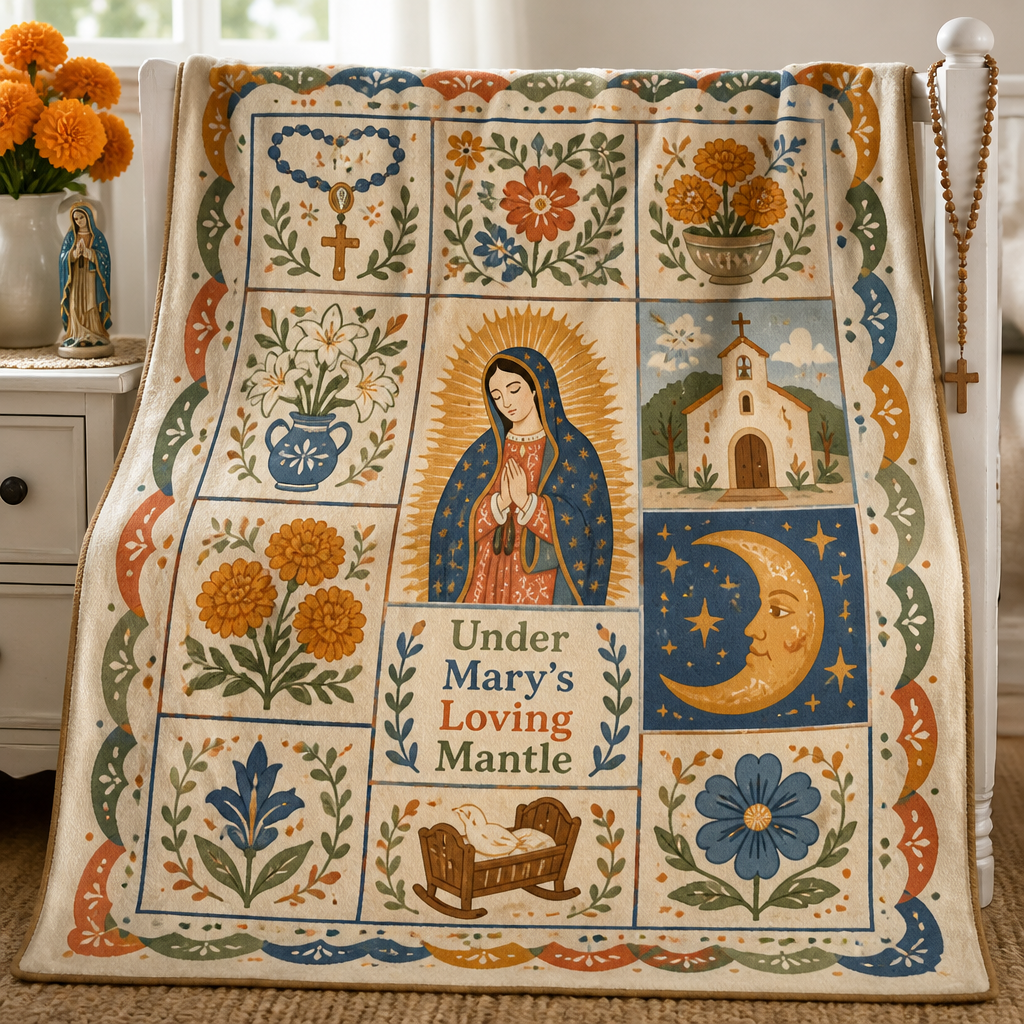 Under Mary's Mantle Fleece Blanket - Christian Blanket, front view