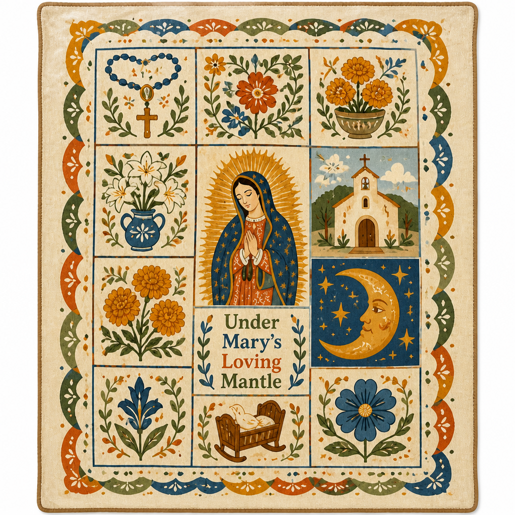 Under Mary's Mantle Fleece Blanket - Christian Blanket, detail view