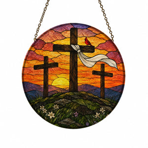 Vespera Calvariae Glass Suncatcher - Catholic Suncatcher, front view