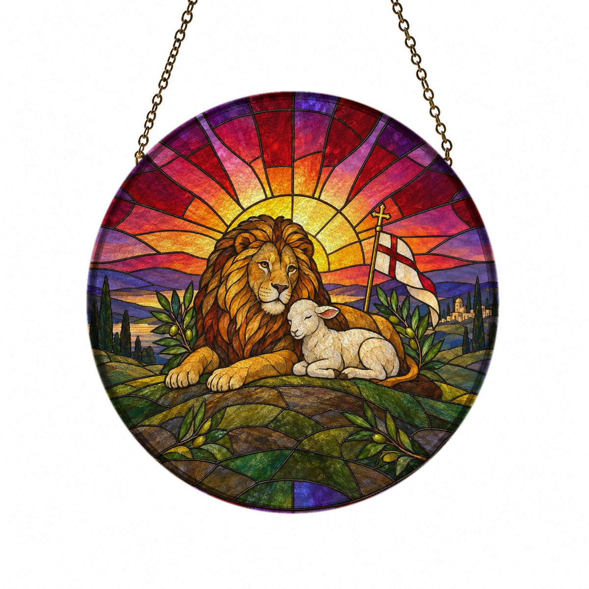 Vicit Leo II Glass Suncatcher - Catholic Suncatcher, front view
