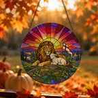 Vicit Leo II Glass Suncatcher - Catholic Suncatcher, hanging display