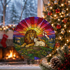 Vicit Leo II Glass Suncatcher - Catholic Suncatcher, close-up of the print