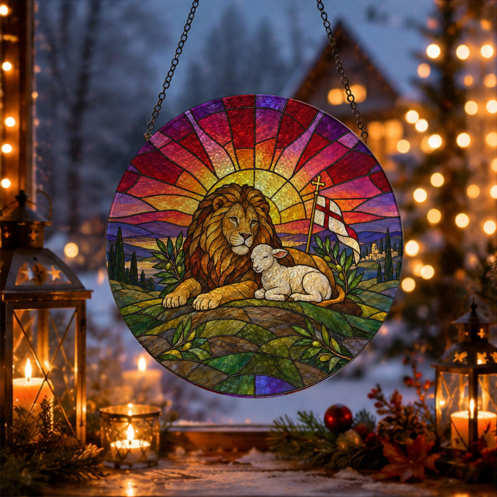 Vicit Leo II Glass Suncatcher - Catholic Suncatcher, gift presentation