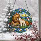 Vicit Leo III Glass Suncatcher - Catholic Suncatcher, detail view