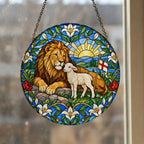 Vicit Leo III Glass Suncatcher - Catholic Suncatcher, styled in the home