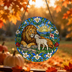 Vicit Leo III Glass Suncatcher - Catholic Suncatcher, hanging display