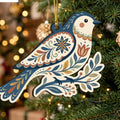 Vintage Folk Art Bird Floral Acrylic Ornament - Acrylic Christmas Ornament, front view