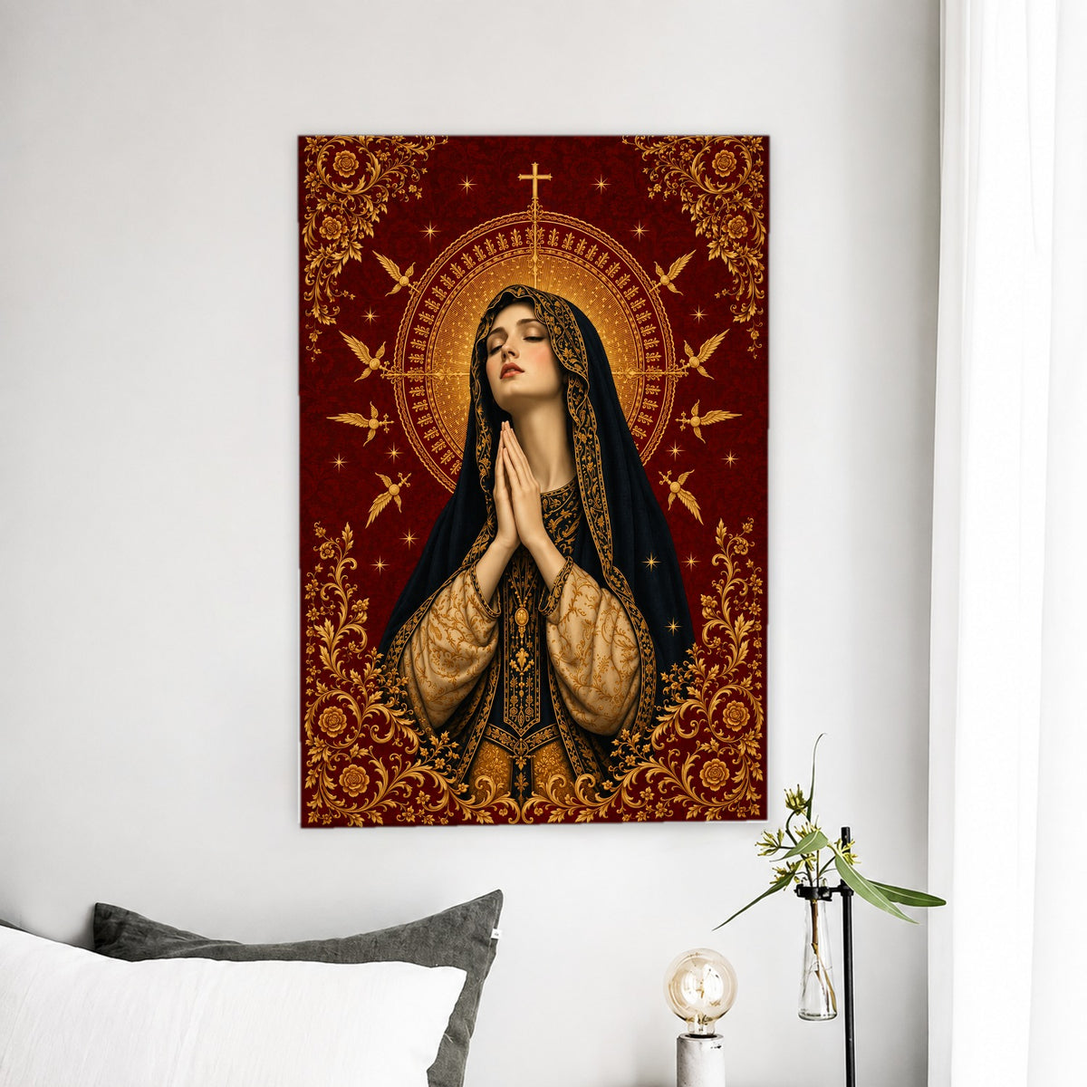 Virgin Mary Canvas Wall Art - Catholic Wall Art, detail view