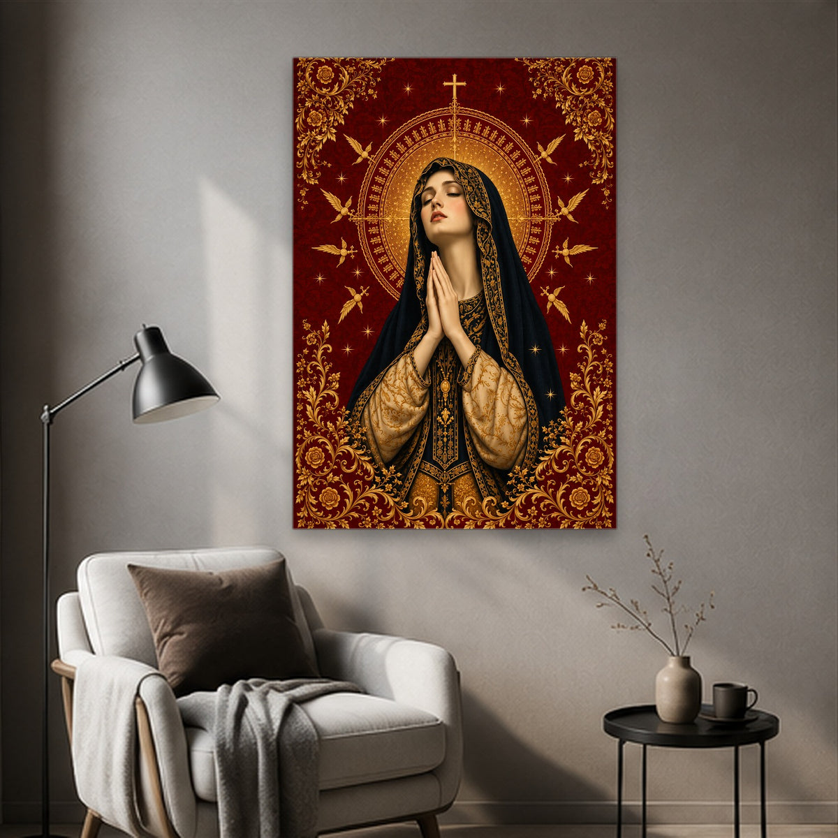 Virgin Mary Canvas Wall Art - Catholic Wall Art, styled in the home
