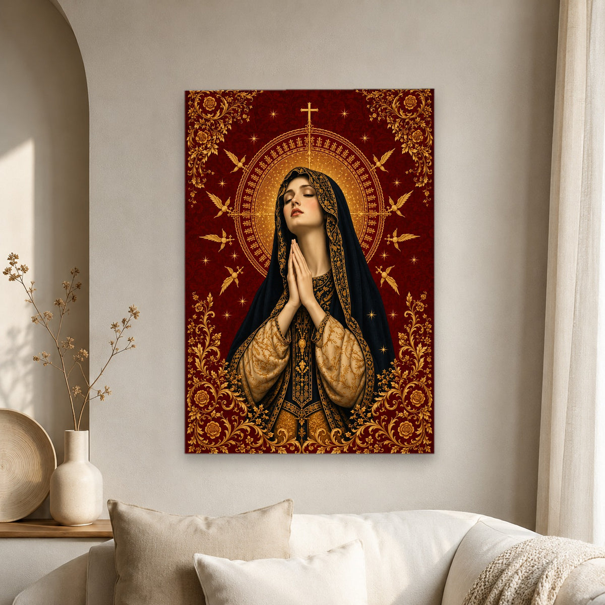 Virgin Mary Canvas Wall Art - Catholic Wall Art, scale reference