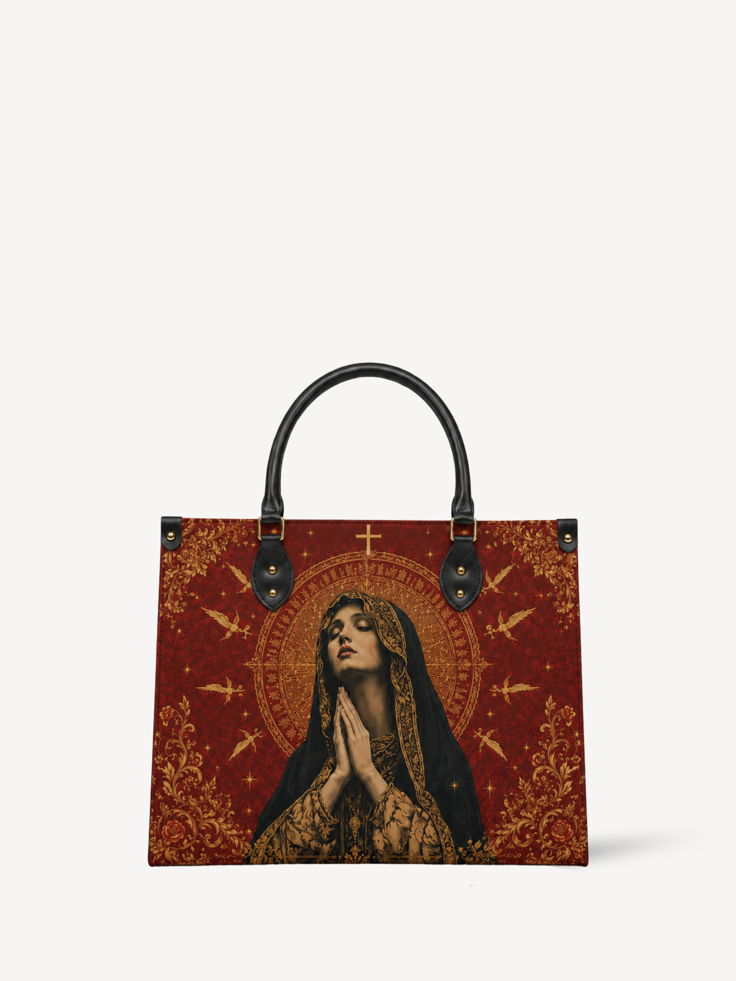 "Virgin Mary" Leather Handbag - Catholic Leather Handbag, Front View