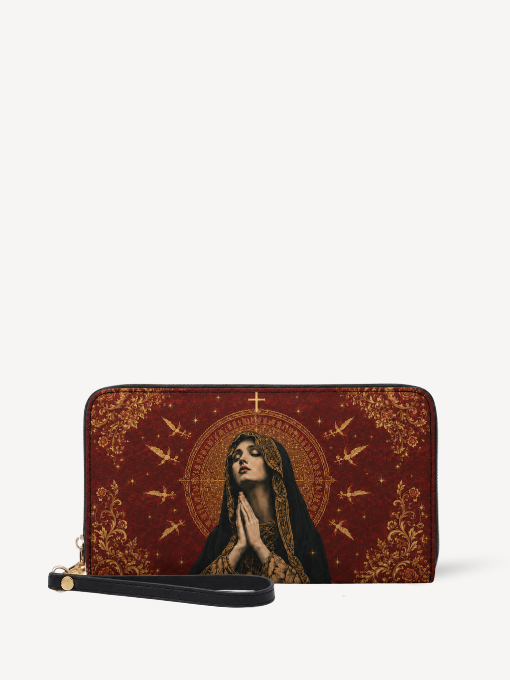 "Virgin Mary" Leather Wallet - Catholic Leather Wallet, Front View