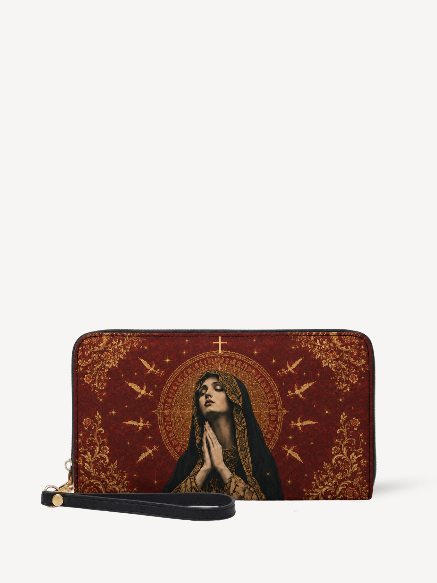 "Virgin Mary" Leather Wallet - Catholic Leather Wallet, Front View