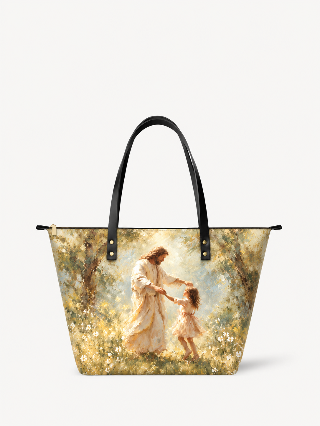 Walk With Me PU Leather Tote Bag - Christian Tote Bag, front view