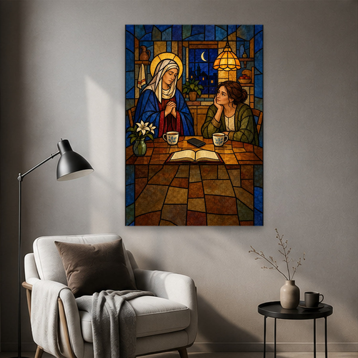 With All Thy Heart Canvas Wall Art - Catholic Wall Art, styled in the home