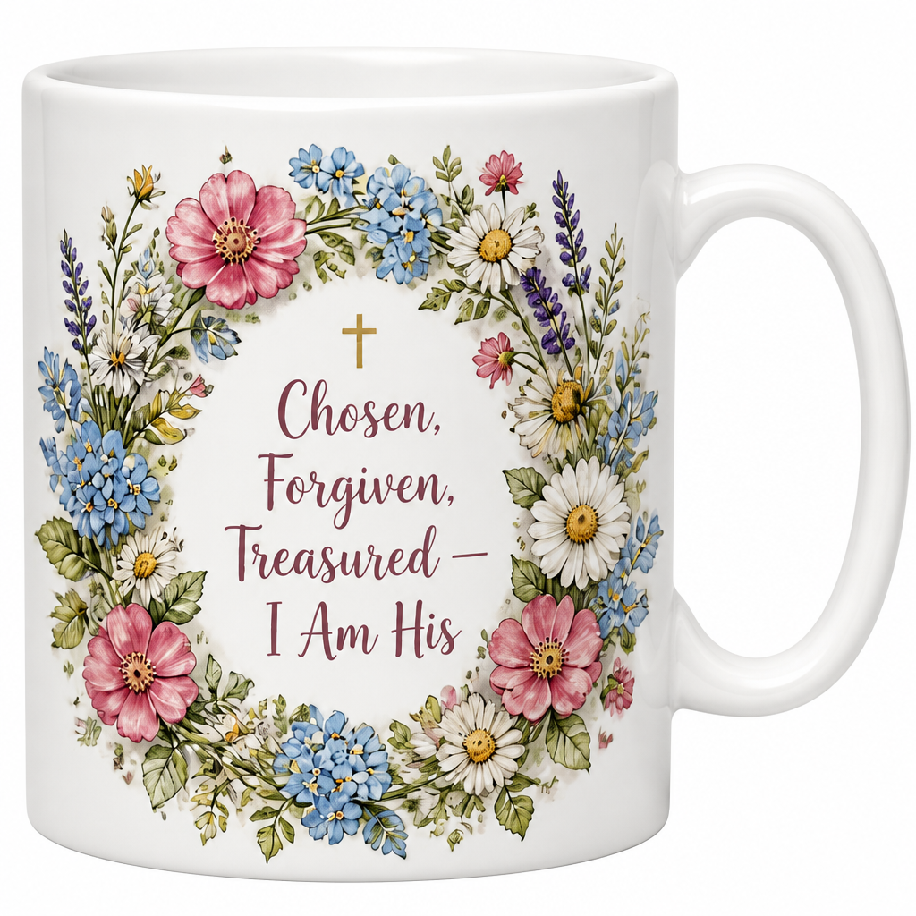 Wreath Of Belonging Ceramic Mug - Christian Coffee Mug, detail view