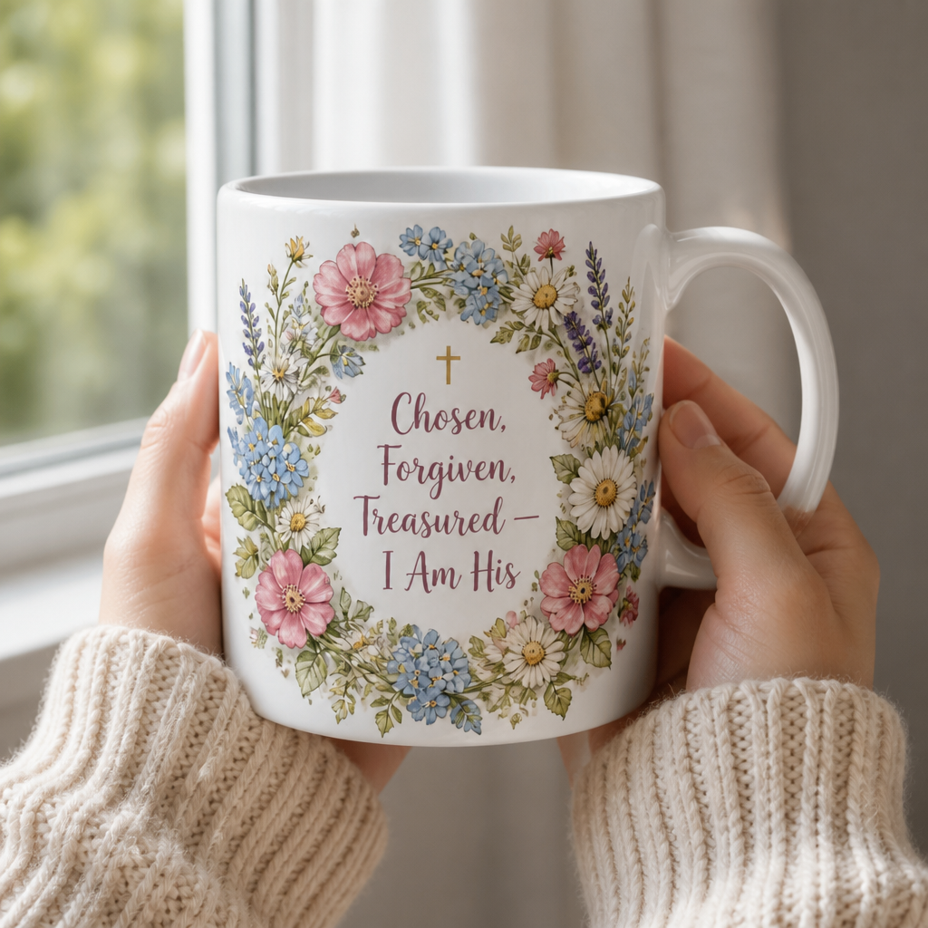Wreath Of Belonging Ceramic Mug - Christian Coffee Mug, styled in the home