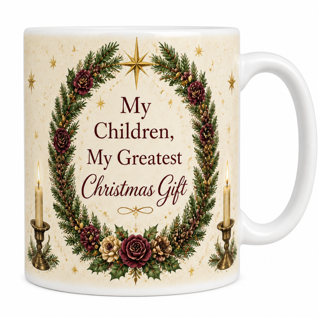 Wreath Of Blessings Ceramic Mug - Christian Coffee Mug, detail view