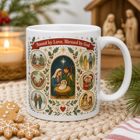 Wreath Of Family Blessings Ceramic Mug - Christian Coffee Mug, front view