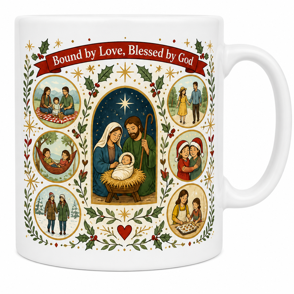 Wreath Of Family Blessings Ceramic Mug - Christian Coffee Mug, detail view